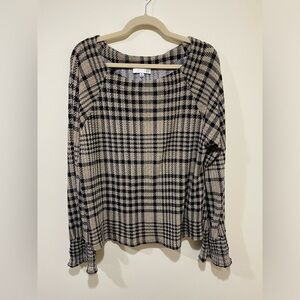 Anthropologie Rodeo Plaid Long Sleeve Blouse with Square Neck